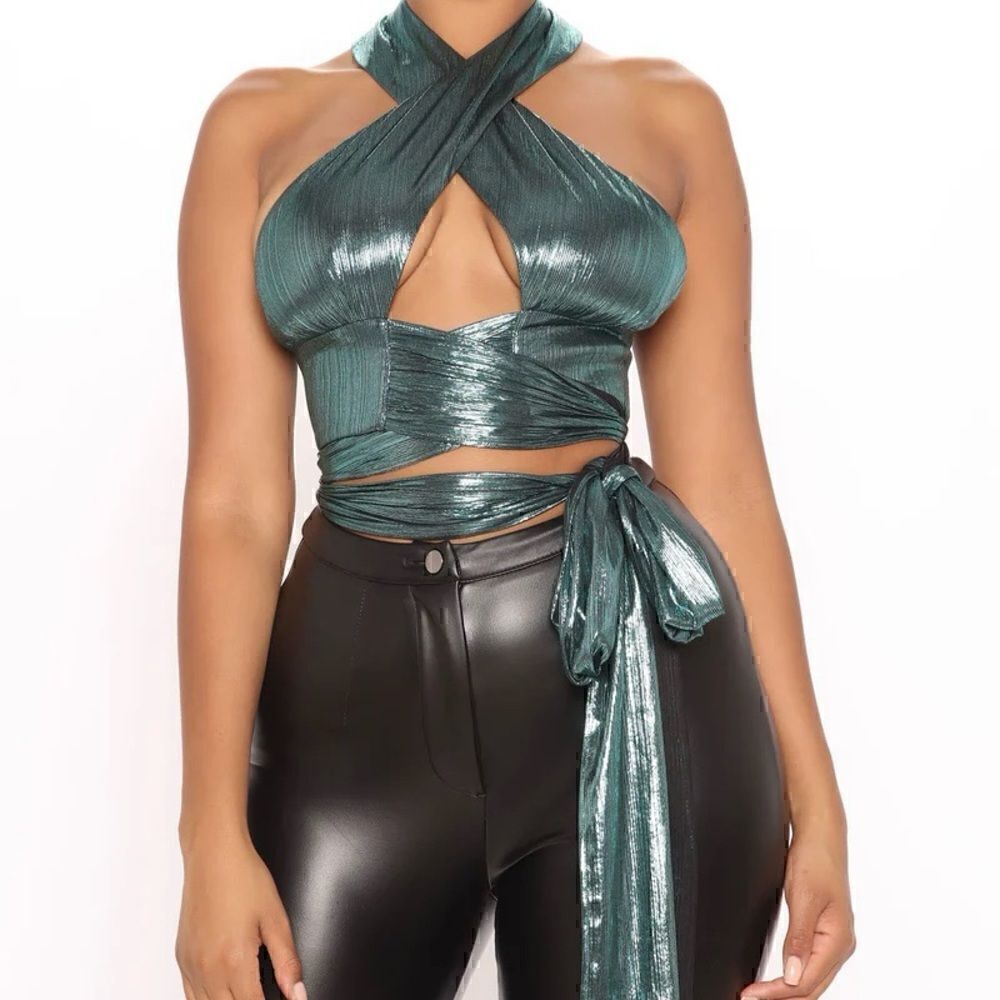Fashion Nova Wine and Shine Metallic Top | Teal | Medium